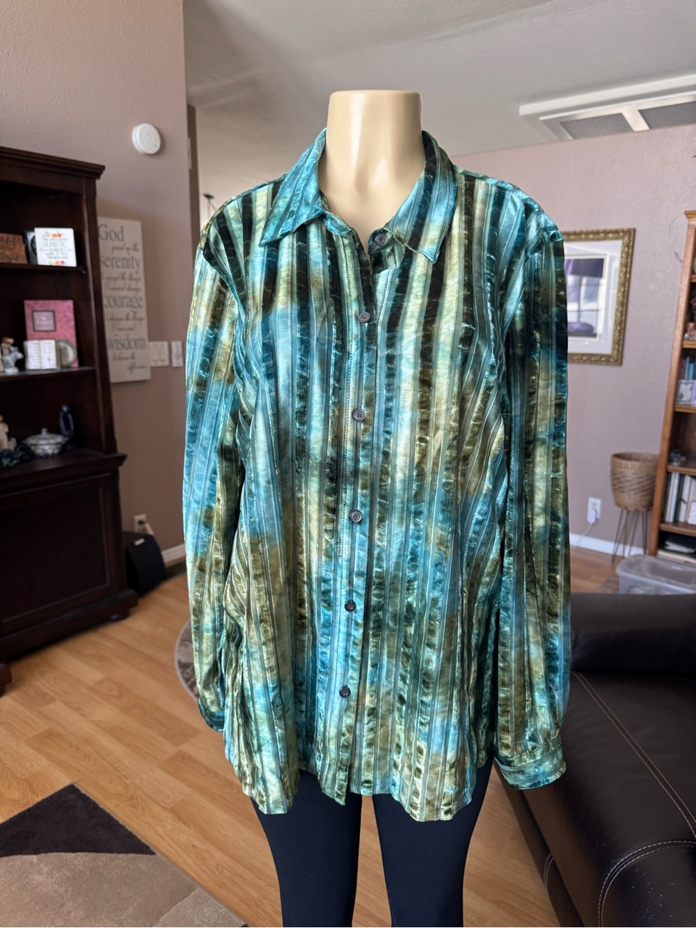 French Laundry striped long sleeve button down blouse-size XL